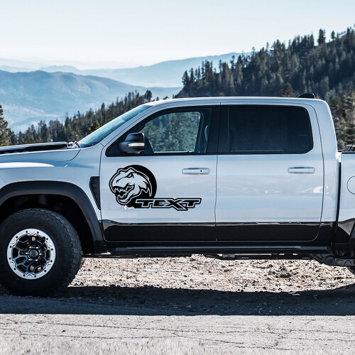 T-Rex Head Aangepaste Tekst Zijdeur Vinyl Decal Sticker voor RAM 1500 Rebel, TRX 2019-2026