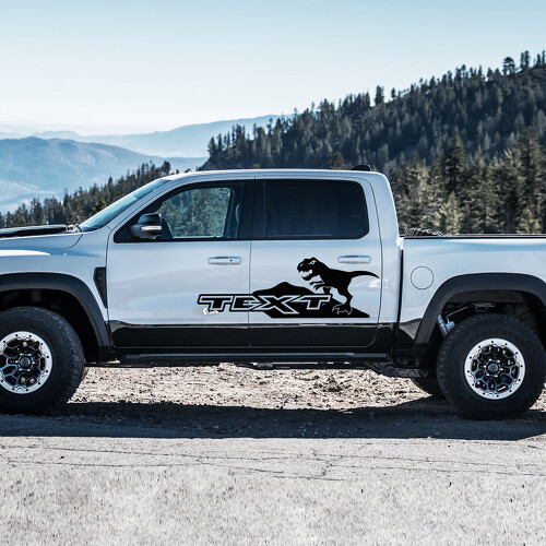 T-Rex Mountains Aangepaste Tekst Zijdeur Vinyl Decal Sticker voor RAM 1500 Rebel, TRX 2019-2026