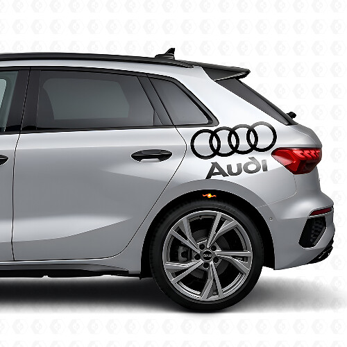 Audi Lettering en Ringen Zijvlak Vinyl Decal Set voor Audi Auto