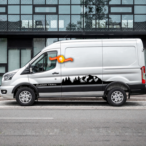 Trail Style Custom Mountain Forest Lower Stripes — Vinylsticker (zijkant, dorpel) voor Ford Transit