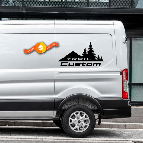Trail Style Custom Mountain Forest Graphic — Vinylsticker (zijkant) voor Ford Transit