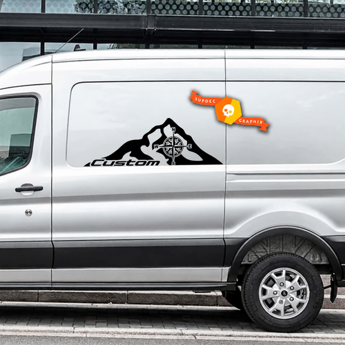 Custom Mountain Compass — Vinylsticker (zijkant) voor Ford Transit