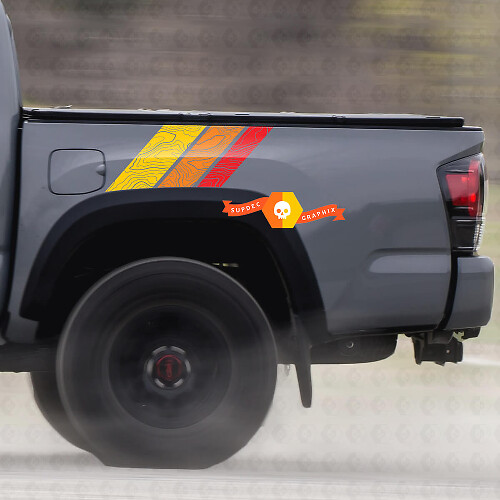Vintage stijl topografische zijstrepen vinylstickers voor Toyota Tundra