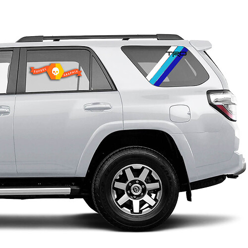 Paar 2010-2023 Toyota 4Runner Retro PRECUT Window Racing Stripes TRD Stripes Side Vinyl Decals Stickers - Wit Licht Blauw Blauw
