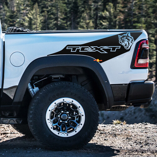TEXT Wildcat Solid Bed Sweep Pair Hellcat Style Laadbakzijde Vinylsticker voor Dodge Ram 1500