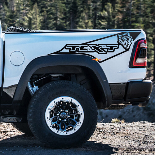 TEXT Wildcat Open Outline Bed Sweep Pair Laadbakzijde Vinylsticker voor Dodge Ram 1500