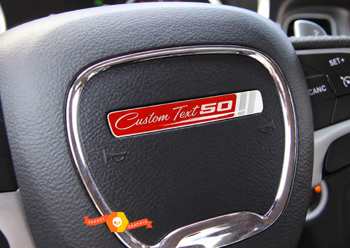 50th Anniversary Red Silver Script Custom Text Domed Insert — Vinylsticker (stuurwiel) voor Dodge Challenger