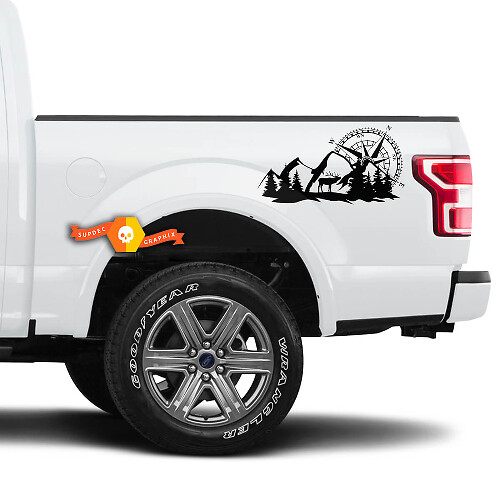 Compass Mountains Zij Vinyl Decal Kit voor elke Truck