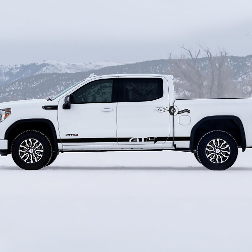 2 GMC GM Sierra 1500 AT4 Deuren Rocker Panel strepen Zijkant Bed Vernietigd Vernietigde Decals Stickers
