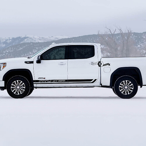 2 GMC GM Sierra 1500 AT4 Deuren Rocker Panel strepen Off-Road Side Bed Beschadigd Vernietigde Decals Stickers
