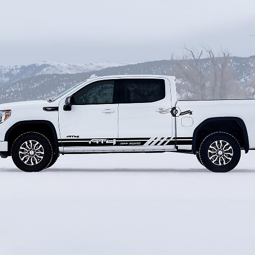 2 Nieuwe GMC GM Sierra 1500 AT4 Deuren Rocker Panel strepen Off-Road Side Bed Beschadigd Vernietigd Decals Stickers
