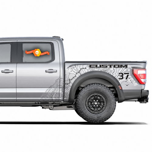 SVT CUSTOM Topographic Map Splash 37 — Vinylsticker (laadbakzijkant) voor Ford F-150 Raptor 2023