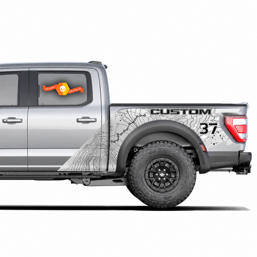 SVT CUSTOM 37 Package Topographic Map Splash — Vinylsticker (laadbakzijkant) voor Ford F-150 Raptor 2023
