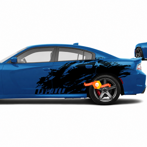 Grunge Slash- en Strobe-paar zijde achterspatbord vinyl sticker voor Dodge Challenger