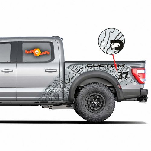 SVT CUSTOM Topographic Dot Map Splash 37 — Vinylsticker (laadbakzijkant) voor Ford F-150 Raptor 2022-2023