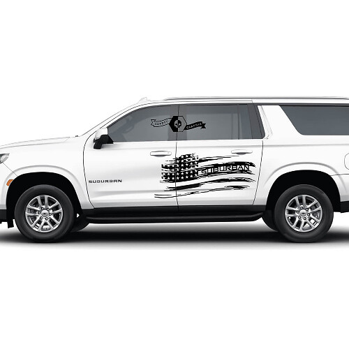 Paar Chevrolet Suburban Side Vernietigde USA Vlag Deuren Vinyl Decal Sticker
