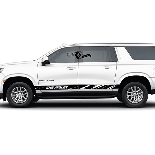 Paar Chevrolet Suburban Side Rocker Panel Vernietigde Strepen Vinyl Decal Sticker
