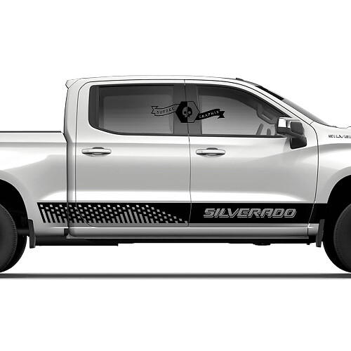 Paar Chevrolet Silverado zijrockerpaneel Pixel Logo Deuren Streep Vinyl Decal Sticker
