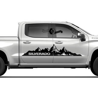 Paar Chevrolet Silverado 2022+ 2023 zijdeuren Splash Wrap Mountains Logo Streep Vinylsticker
