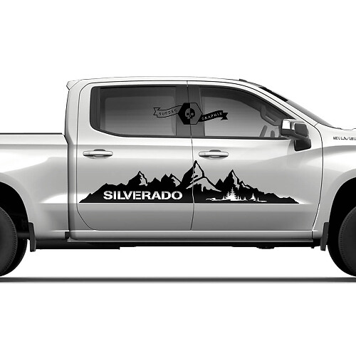 Paar Chevrolet Silverado 2022+ 2023 Zijdeuren Splash Wrap Mountains Logo Streep Vinyl Decal Sticker
