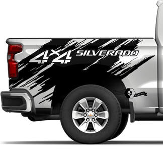 Paar Chevrolet 4x4 Silverado 2022+ 2023 Side Bed Splash Wrap Vernietigde Streep Vinyl Decal Sticker
