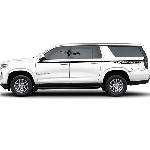 Paar Chevrolet Suburban Zijstrepen Topografische Kaartlijnen Deuren Bed Vinyl Decal Sticker
