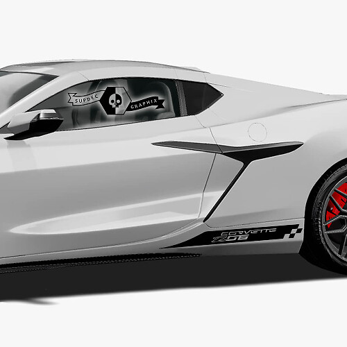 2x Chevrolet Corvette Zijbed Z06 Schaakbordvlag Vinyl Decal Sticker
