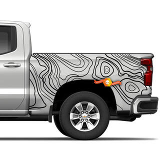 Side Truck Chevrolet Silverado Topografische kaart contour achtergrond Topo kaart uitgesneden Vinyl Decals grafische sticker
