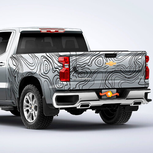 Topografische Kaartstijl Zijstrips Vinyl Decal Voor Chevrolet Silverado