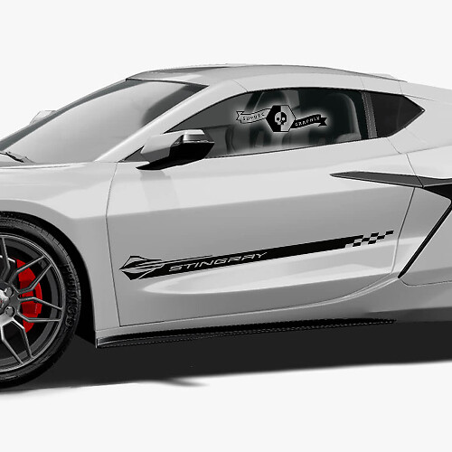 2x Chevrolet Corvette Z06 Zijdeuren Strepen Stingray Schaakbordvlag Vinyl Decal Sticker
