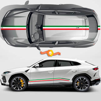 Paar Lamborghini Urus 2021 2022 2023 Italiaanse vlag zijdeuren Kap Daklijnen Strepen Vinyl Decal Sticker Graphics
