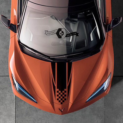 Vinylsticker met dambord capotstreep voor Chevrolet Corvette C8 Stingray