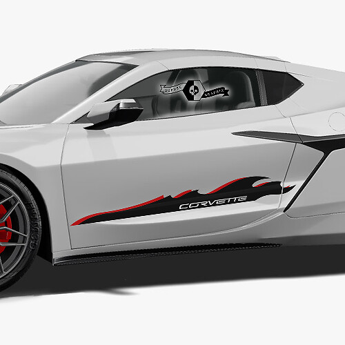 2x Chevrolet Corvette Z06 zijdeuren strepen Stingray 2 kleuren trim-up logo vinyl sticker
