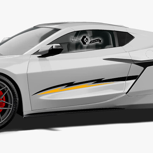 2x Chevrolet Corvette Z06 Zijdeuren Omhoog Strepen Strepen 2 kleuren Vinyl Logo Sticker

