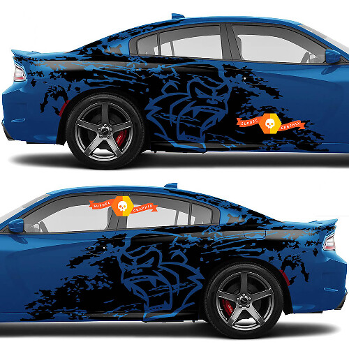 Dodge Challenger of Charger Gorilla Splash Grunge Strepen Kit Hell Cat Vinyl Sticker Decal Grafisch
