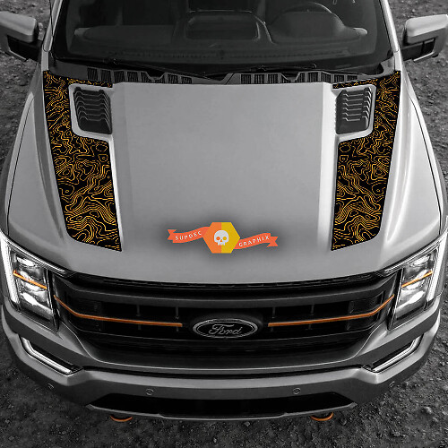Topografische stijl motorkapstrepen vinyl sticker voor Musclecar F-150 2022-2023