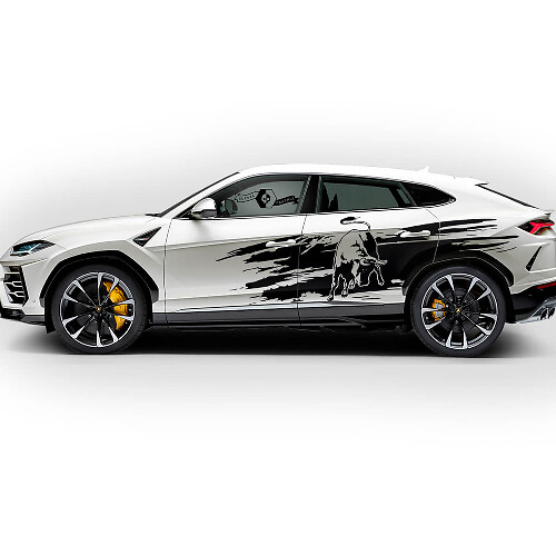 Paar Lamborghini Urus 2021 2022 2023 zijdeuren wrap vernietigd logo splash vinyl sticker graphics
