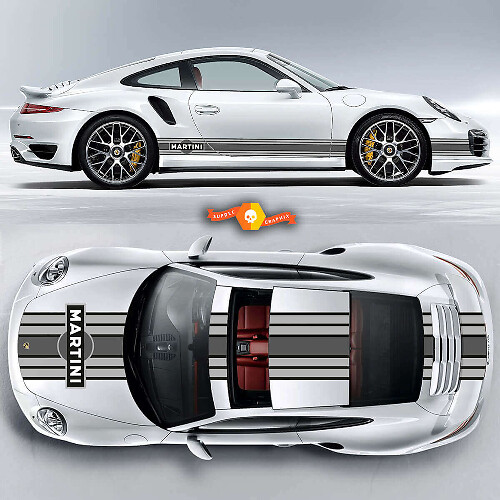 Martini-stijl volledige set racestrepen vinylsticker voor Porsche