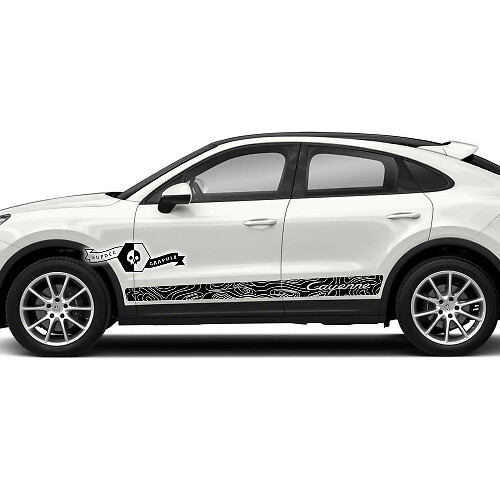 Porsche Cayenne S GTS Turbo Turbo Side Stripes Deuren Rocker Panel Decals Contour Map Stickers 2003 -- 2023 heden

