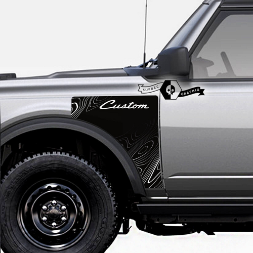Aangepaste Script Letters Topografisch Voorkotter Vinyl Decal Paar voor Musclecar paard Everglades