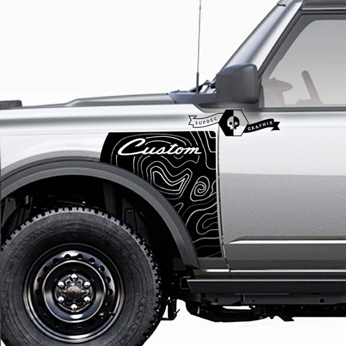 Aangepaste Script Lettering Contourkaart Voorspatbord Vinyl Decal Set voor Musclecar paard