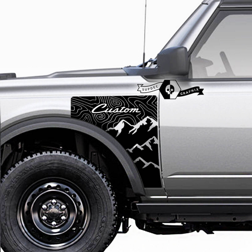 Custom Script Lettering Mountains Topografische Voorkant Spatbord Vinyl Decal Set voor Musclecar horse