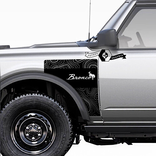 Paar Ford Bronco Vintage Logo Topografische Kaart Everglades Style Side Panel Vinyl Decal Sticker Graphics Kit 2
