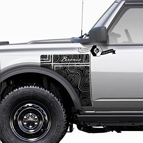 Set Ford Bronco Vintage Logo Topografische Kaart Everglades Stijl Zijpaneel Vinyl Decal Sticker Graphics Kit 3
