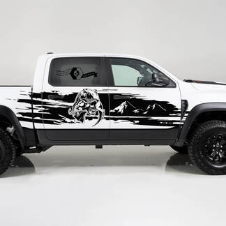 2x Dodge Ram TRX Rebel 2022 2023 1500 Side Splash vernietigd TRX Raptor Mountains Truck Vinyl Decal Graphic eten
