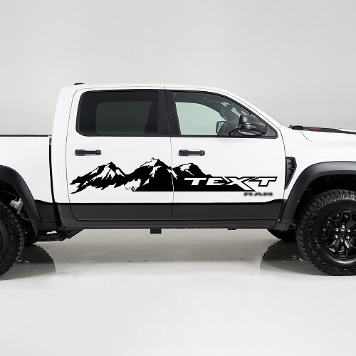 Bergketen & Aangepaste Tekst Zij Vinyl Decal Sticker voor Dodge Ram 1500_1