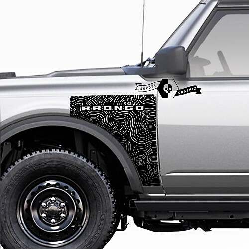 Paar Ford Bronco topografische kaart Everglades stijl zijpaneel vinyl sticker sticker grafische kit 3
