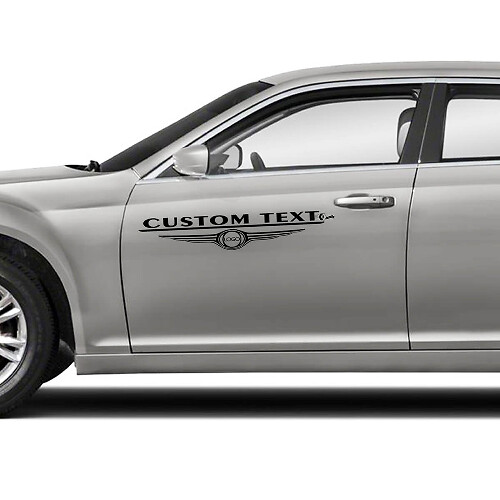 CUSTOM TEXT Winged Circle Door Lettering Pair Deur Vinylsticker voor Chrysler 300