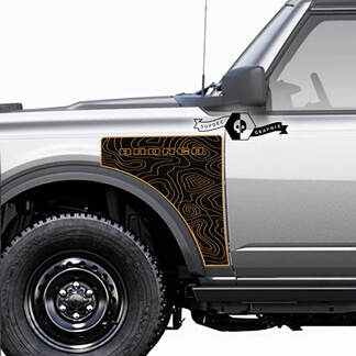 Paar Ford Bronco Logo Topografische Kaart Everglades Style Side Panel Vinyl Decal Sticker Graphics Kit 2
