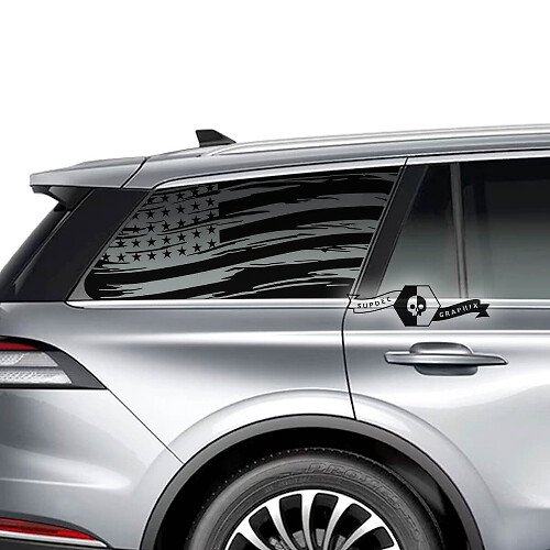 2 x Lincoln 2023 Aviator Window Amerikaanse vlag vernietigd vinyl stickers grafische sticker
